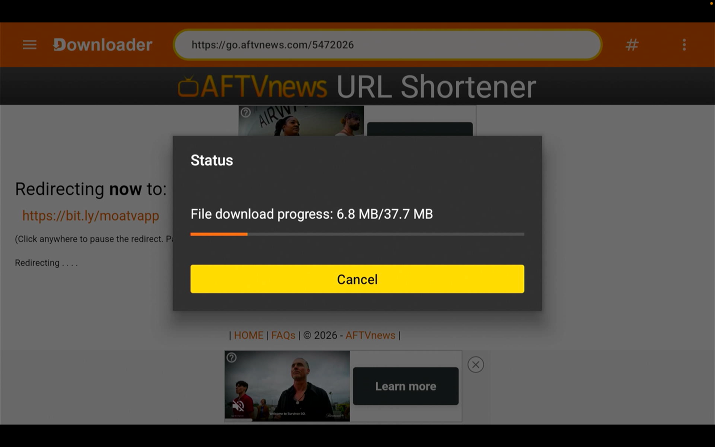 The file download starts