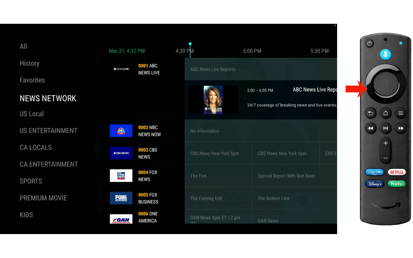 MoaTV categories panel